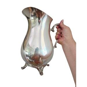 Vintage Ornate Silver Footed Pitcher with Ice Guard 9.25" Tall